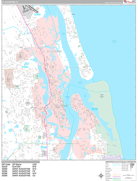 St. Augustine City Wall Map Premium Style